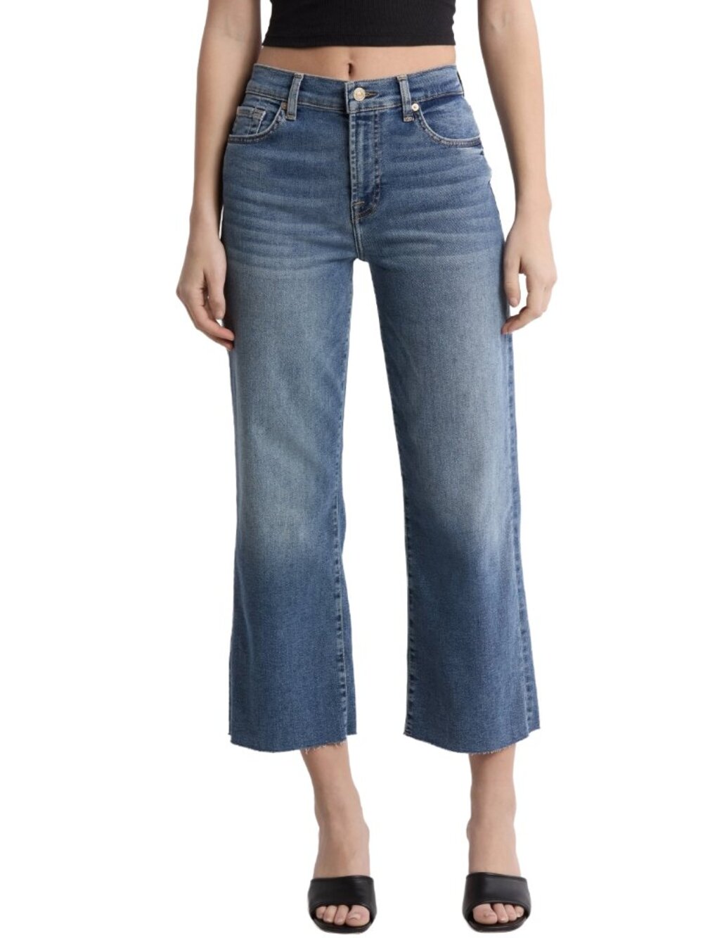 7 for all mankind Alexa Cut Hem Cropped Jeans Sz 28 6 New $169 Felicity Med Blue